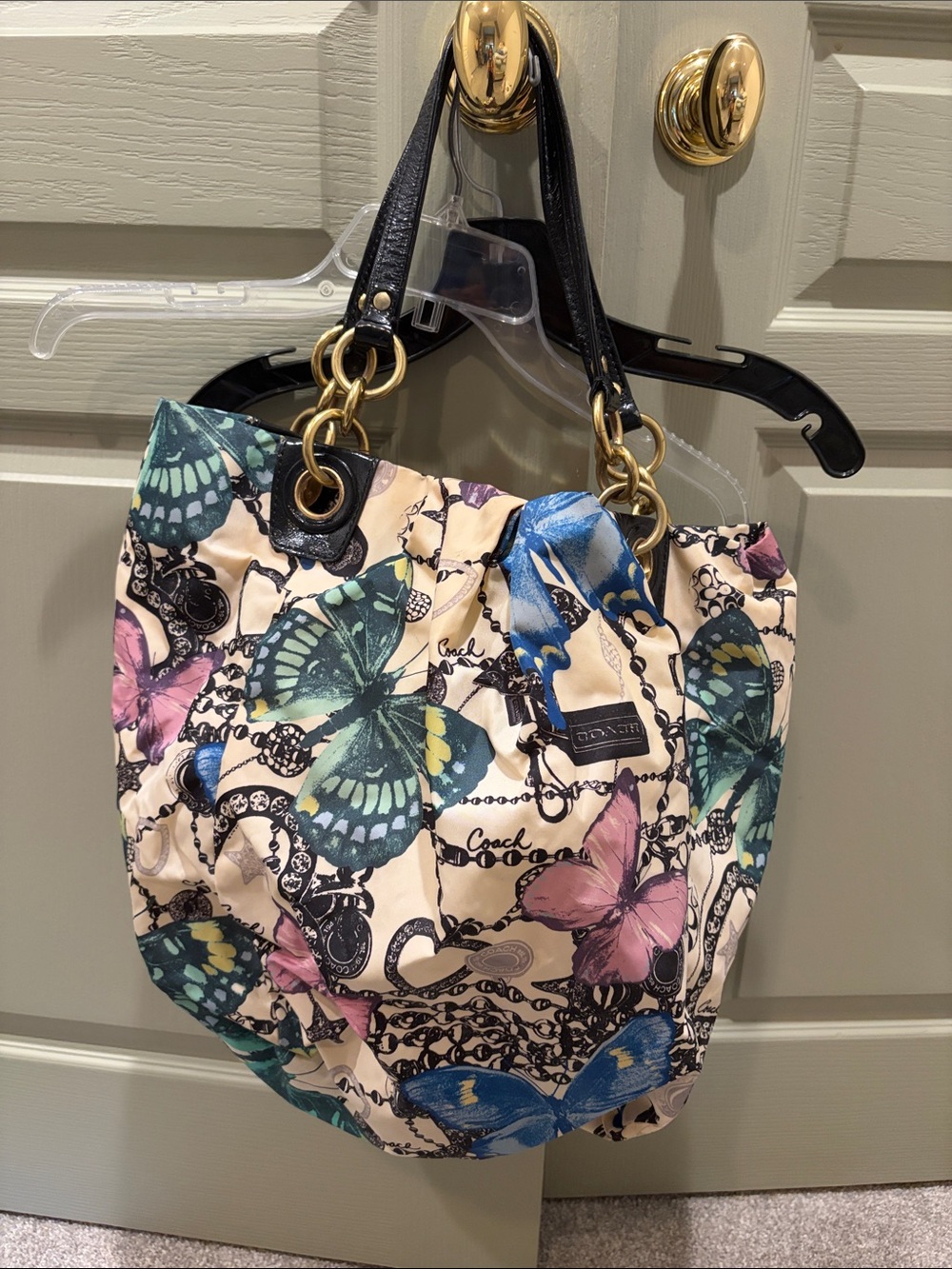 Classic Coach Butterfly-Print Shoulder Bag in Cream, Blue, Green, Pink